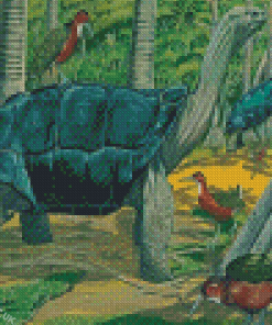 Aldabra Tortoise And Birds Diamond Painting