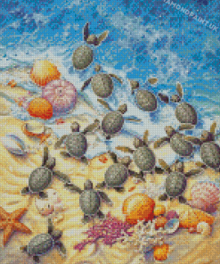 Baby Turtles And Seashells Diamond Painting