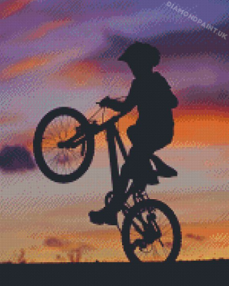 Boy With Bike Sunset Silhouette Diamond Painting