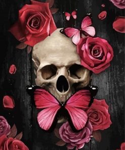 Butterfly And Pink Skull Diamond Painting