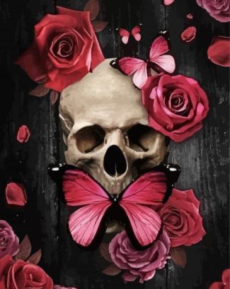 Butterfly And Pink Skull Diamond Painting