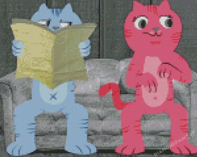 Cartoon Pink Blue Cats Diamond Painting