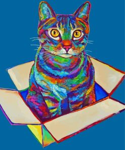 Colorful Cat In A Box Diamond Painting
