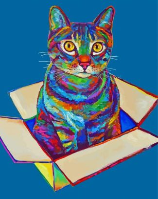 Colorful Cat In A Box Diamond Painting