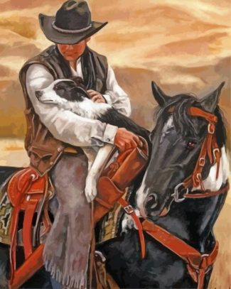 Cowboy And Dog On Horse Diamond Painting
