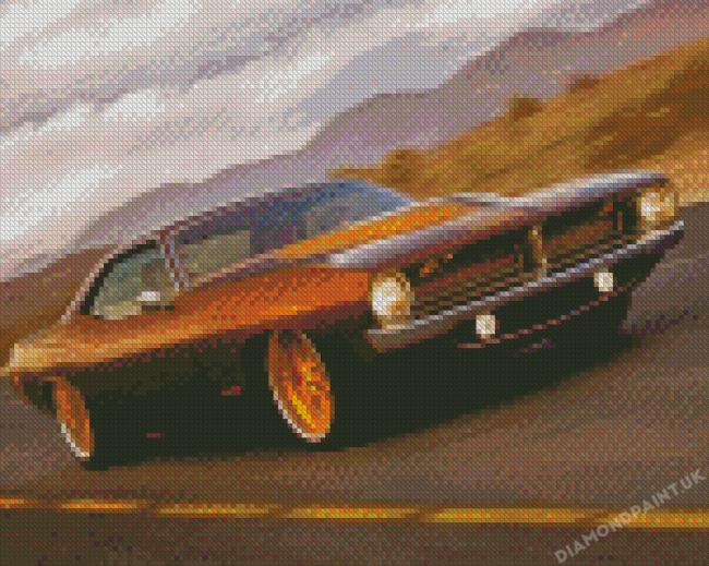 Golden 1970 Plymouth Barracuda Car Diamond Painting