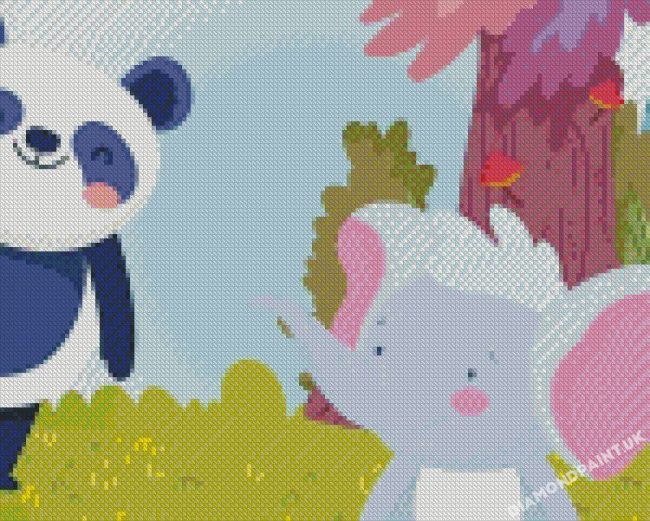 Little Cute Elephant And Panda Diamond Painting
