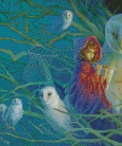 Little Girl With Owls Diamond Painting