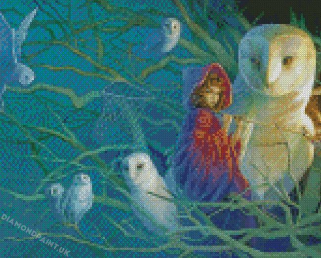 Little Girl With Owls Diamond Painting