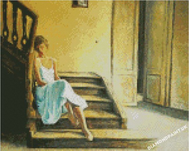 Sad Woman On Stairs Diamond Painting