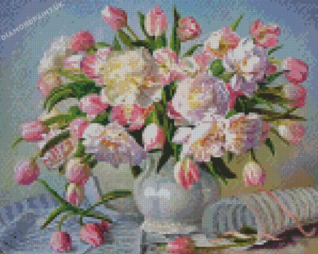 Still Life Peony Tulip Vase Diamond Painting