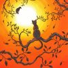Sunset Cat On Branch Of Tree Diamond Painting