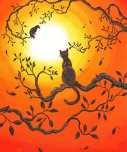 Sunset Cat On Branch Of Tree Diamond Painting