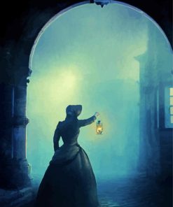 Victorian Woman Holding Lantern Diamond Painting