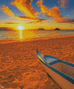 Beach And Canoe At Sunset Diamond Painting