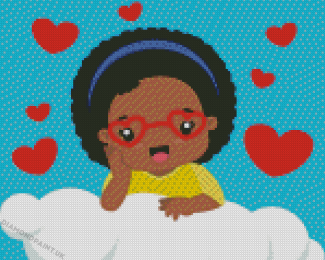 Cute Black Girl With Heart Glasses Diamond Painting