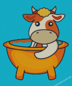 Cute Cow Taking A Bath In The Bathtub Diamond Painting