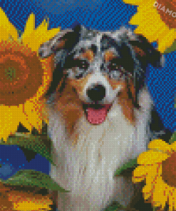 Cute Dog With Sunflowers Diamond Painting