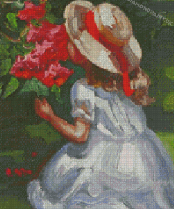 Girl Smells Flowers Diamond Painting