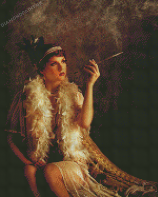 Woman With Cigarette Holder Diamond Painting