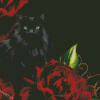 Aesthetic Black Cats With Red Flowers Diamond Painting