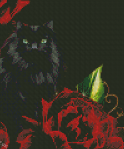 Aesthetic Black Cats With Red Flowers Diamond Painting