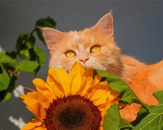 Aesthetic Cat Sunflower Diamond Painting