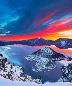 Beautiful Sunset In Crater Lake Diamond Painting