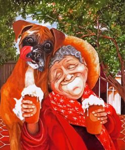Funny Old Woman And Dog Diamond Painting
