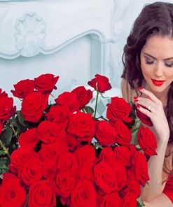 Girl And Red Roses Diamond Painting