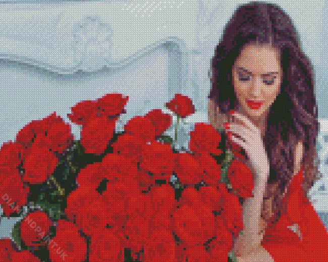 Girl And Red Roses Diamond Painting