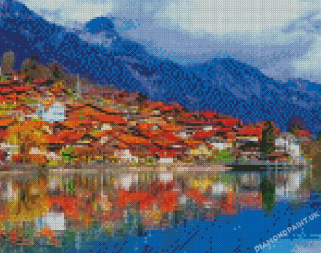 Interlaken Buildings Reflection Diamond Painting