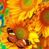 Orange Black Butterfly On Sunflowers Diamond Painting
