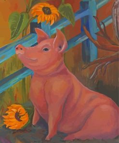 Pig With Sunflowers Diamond Painting