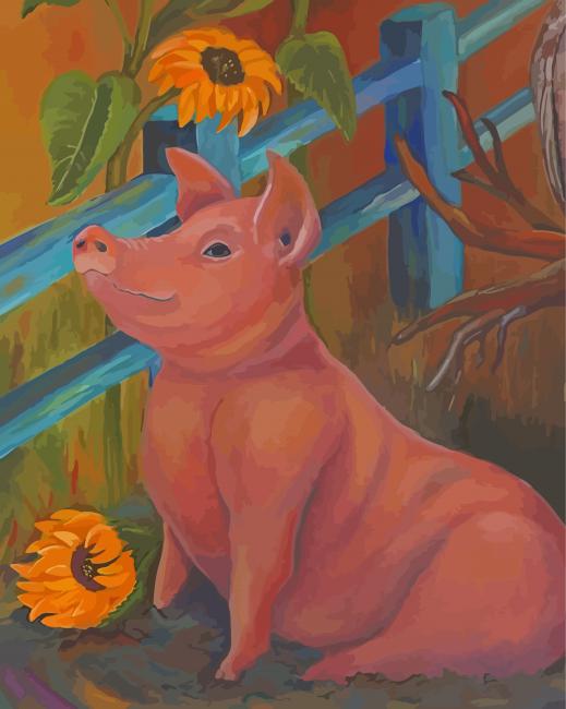 Pig With Sunflowers Diamond Painting