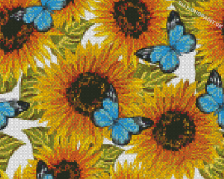 Sunflower With Blue Butterfly Diamond Painting