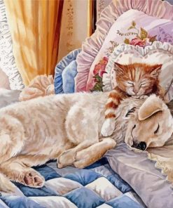 Aesthetic Cat And Dog Bed Diamond Painting