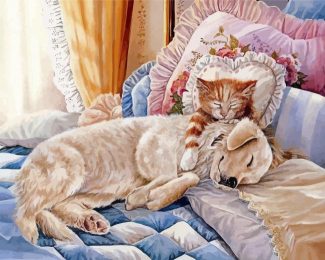 Aesthetic Cat And Dog Bed Diamond Painting