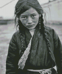 Black And White Tibet Girl Diamond Painting