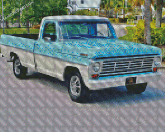 Cyan Old Ford Truck Diamond Painting