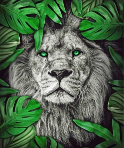 Lion In Green Leaves Diamond Painting