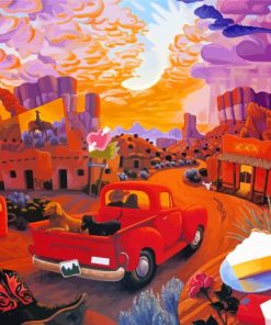Red Truck In Desert Diamond Painting