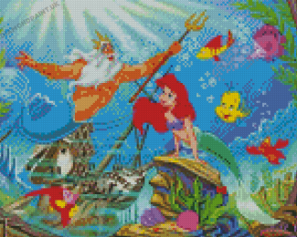 The Little Mermaid With Her Father Underwater Diamond Painting