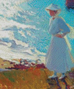 Vintage Woman In White Dress Joaquin Sorolla Diamond Painting