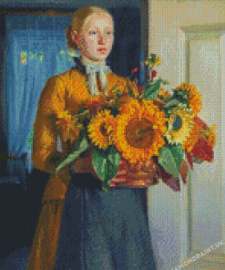 Vintage Woman With Sunflowers Diamond Painting