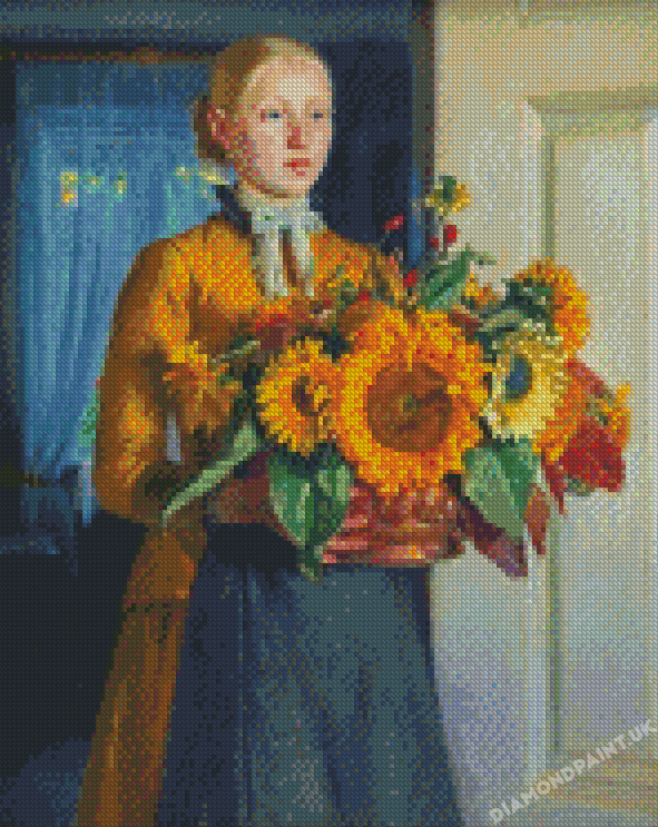 Vintage Woman With Sunflowers Diamond Painting