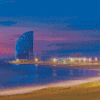 Beautiful Sky Colors Reflection At Barcelona Beach Diamond Painting