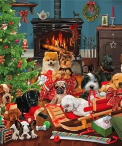 Christmas Tree Dogs Puppies Diamond Painting