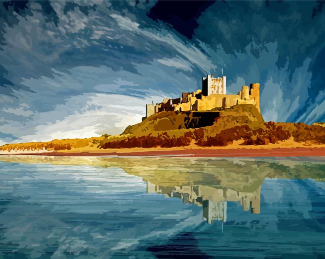 England Bamburgh Castle Water Reflection Diamond Painting