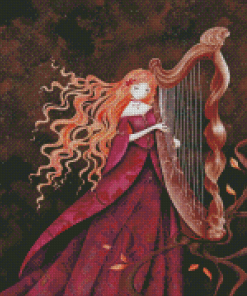 Girl Playing Harp Diamond Painting